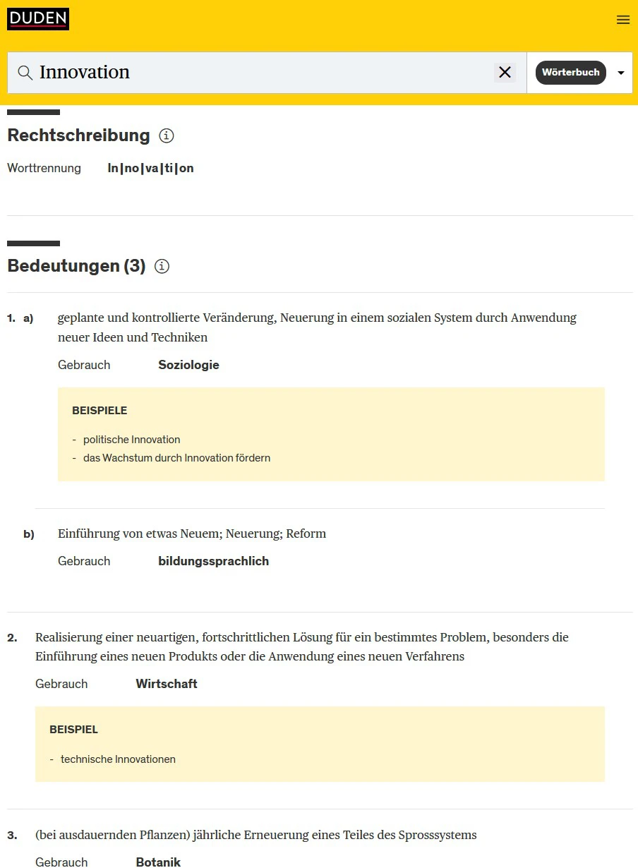 Innovation - via Duden