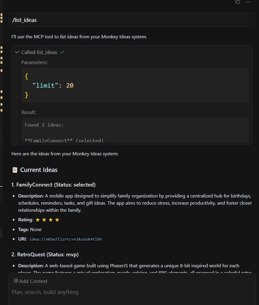 MCP Command und Antwort in Cursor